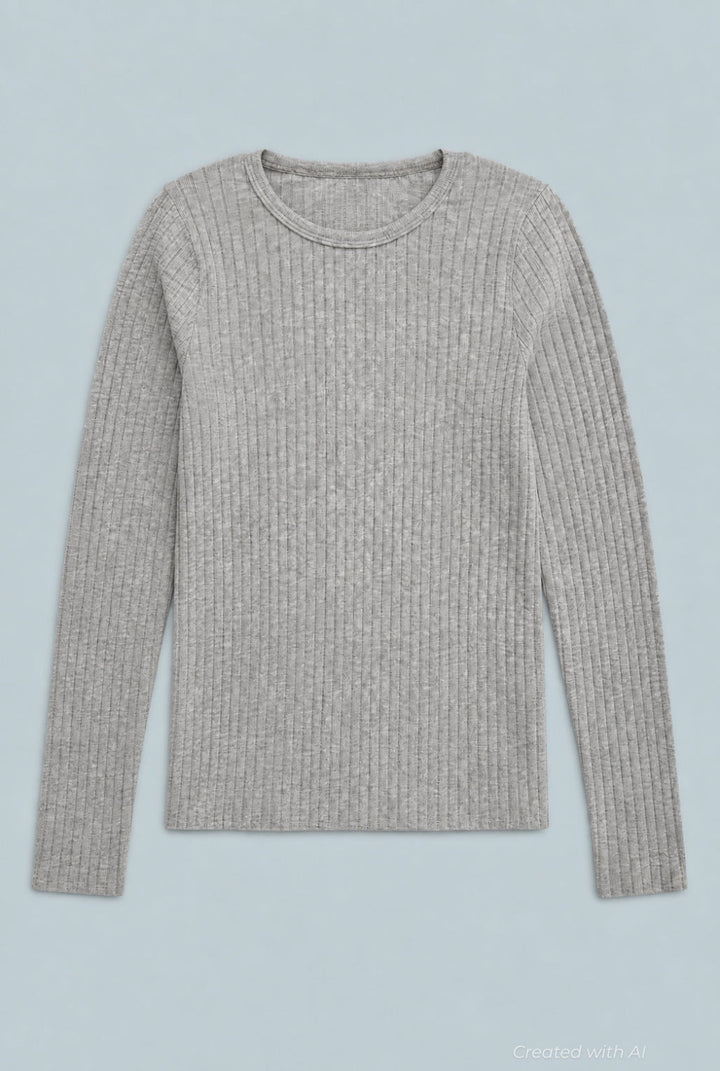 Ribbed Long Sleeve Tee - Heather Gray - T-shirt