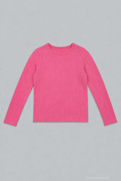 Ribbed Long Sleeve Tee - Pink - T-shirt