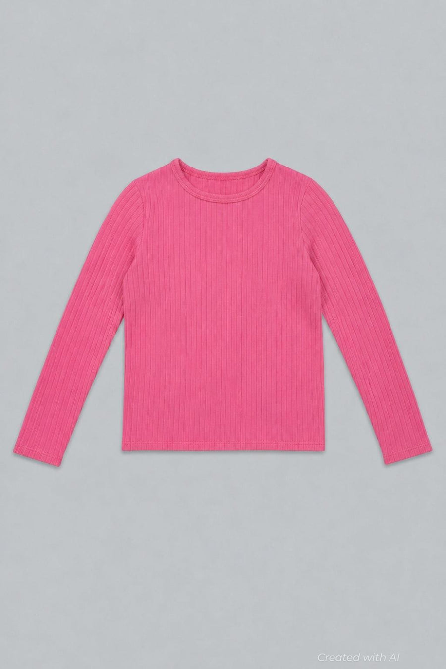 Ribbed Long Sleeve Tee - Pink - T-shirt