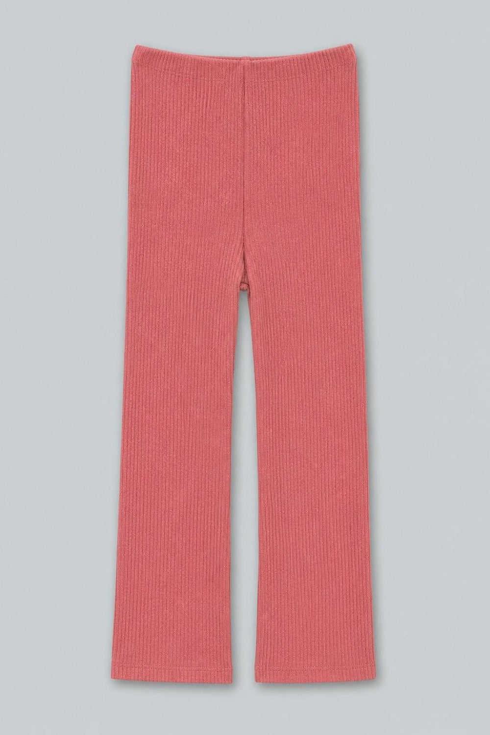 Ribbed Textured Flare Pants With Slits - Rose - Pants