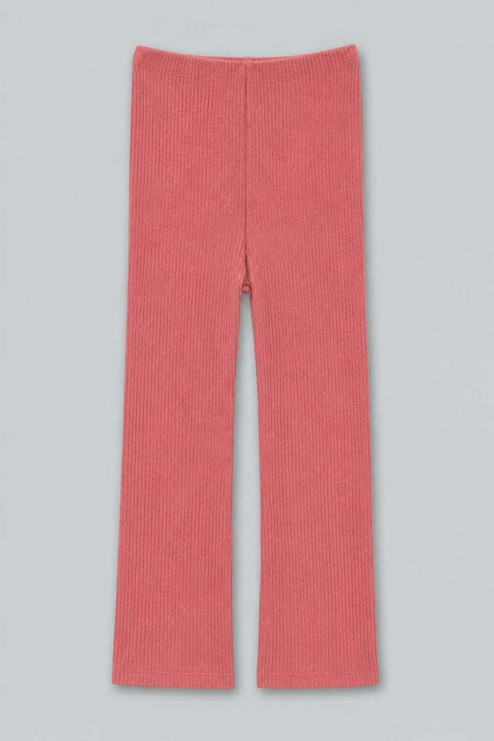Ribbed Textured Flare Pants With Slits - Rose - Pants