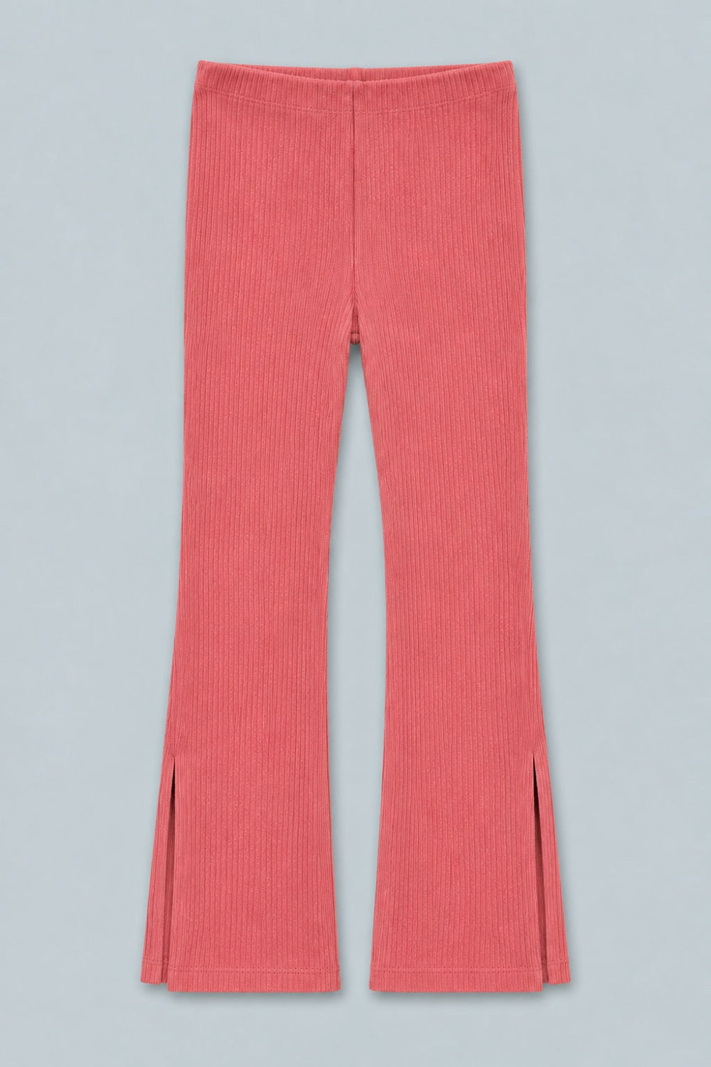Ribbed Textured Flare Pants With Slits - Rose - Pants