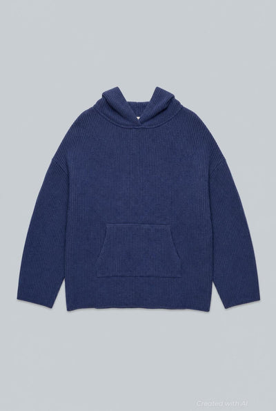 Ribbed Textured Hoodie - Navy - Hoodie