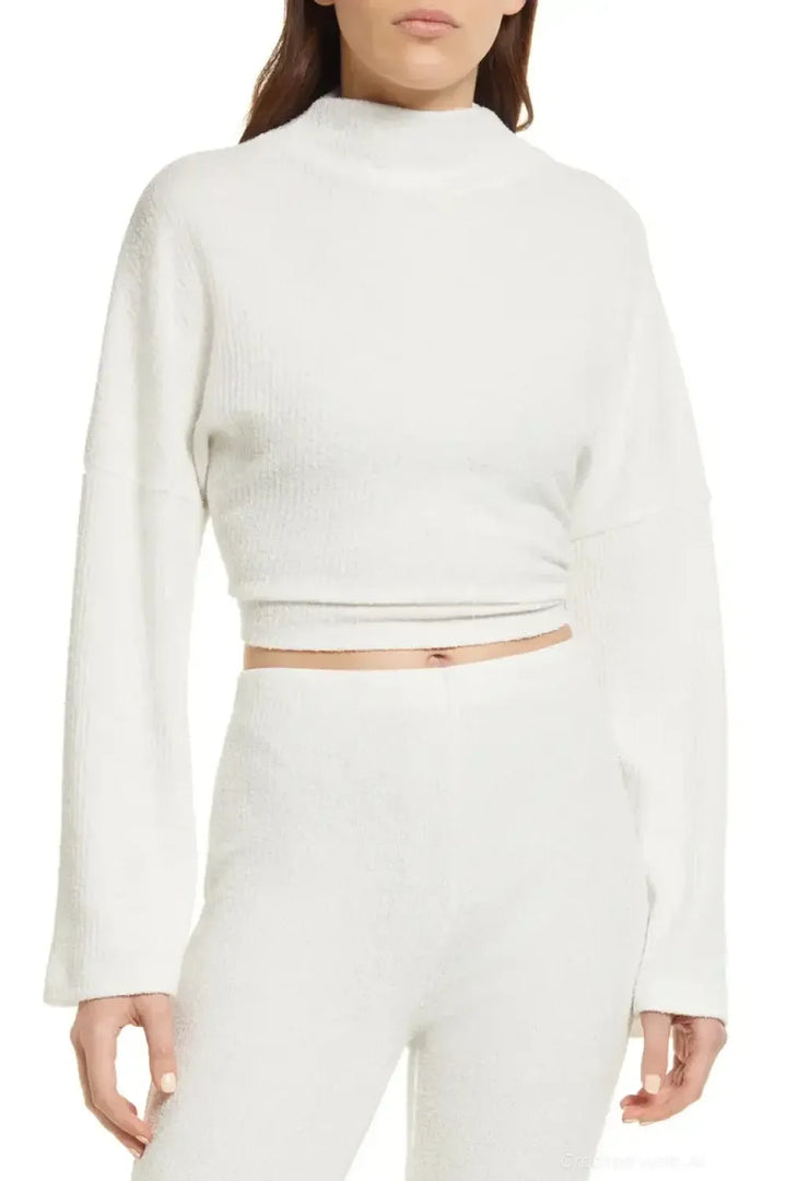 Ribbed Textured Open Back Top - Ivory - Knit Tops