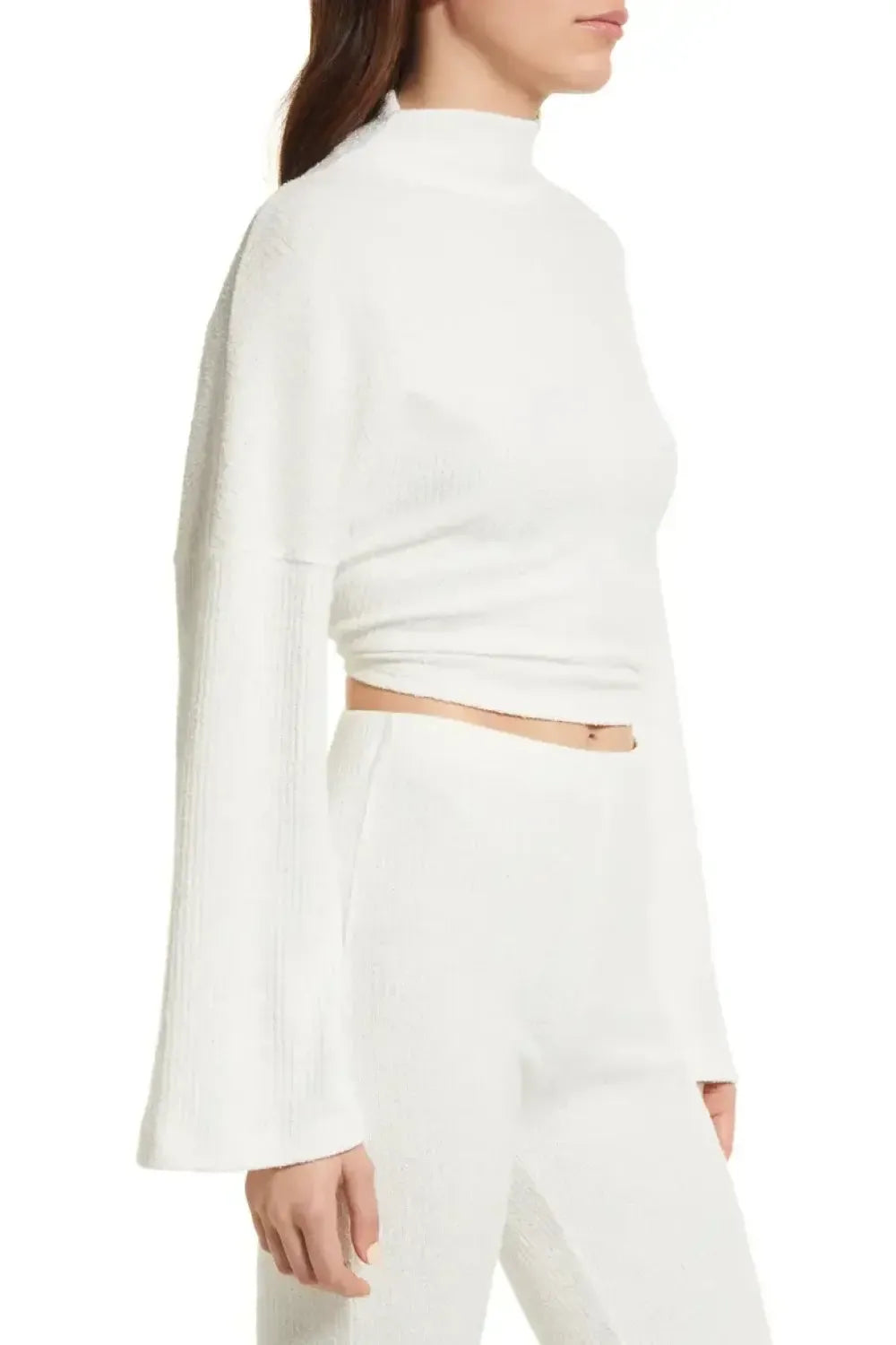 Ribbed Textured Open Back Top - Ivory - Knit Tops