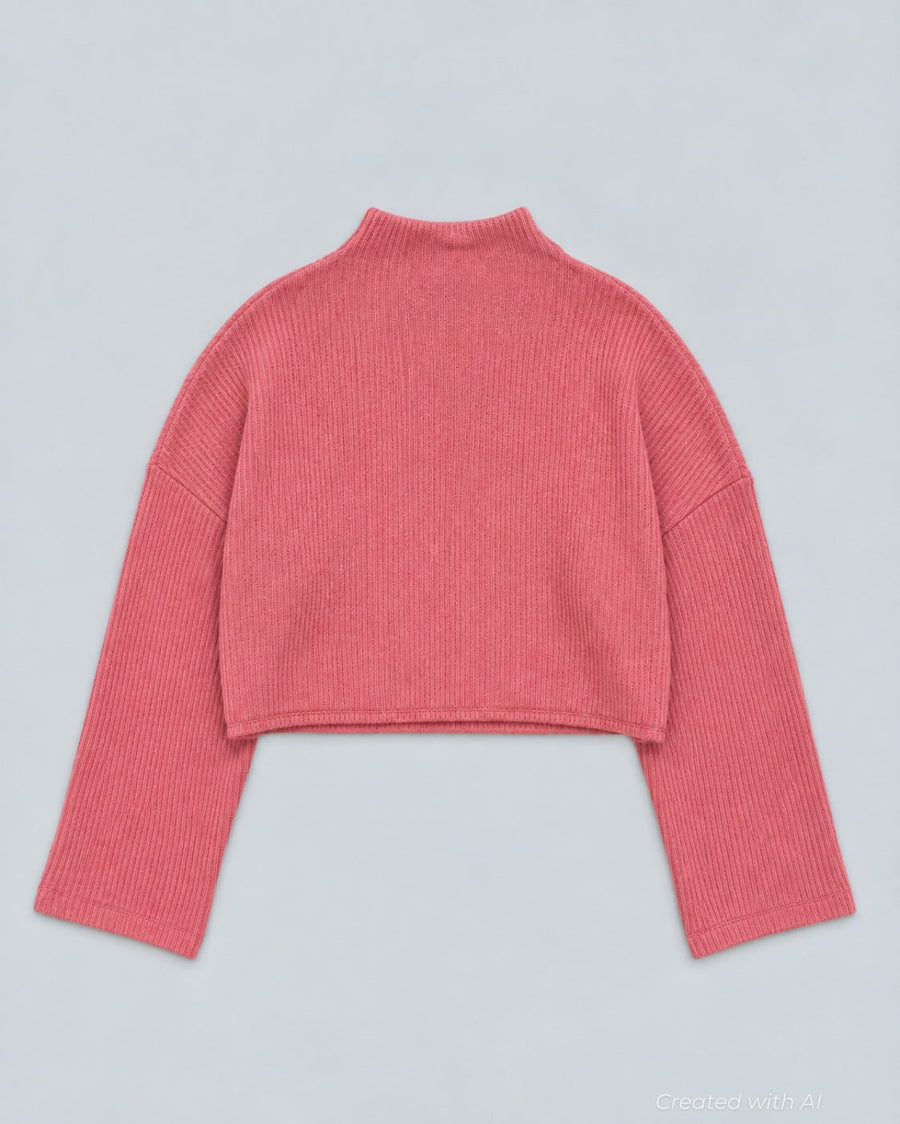 Ribbed Textured Open Back Top - Rose - Knit Tops