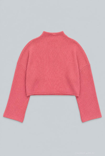 Ribbed Textured Open Back Top - Rose - Knit Tops
