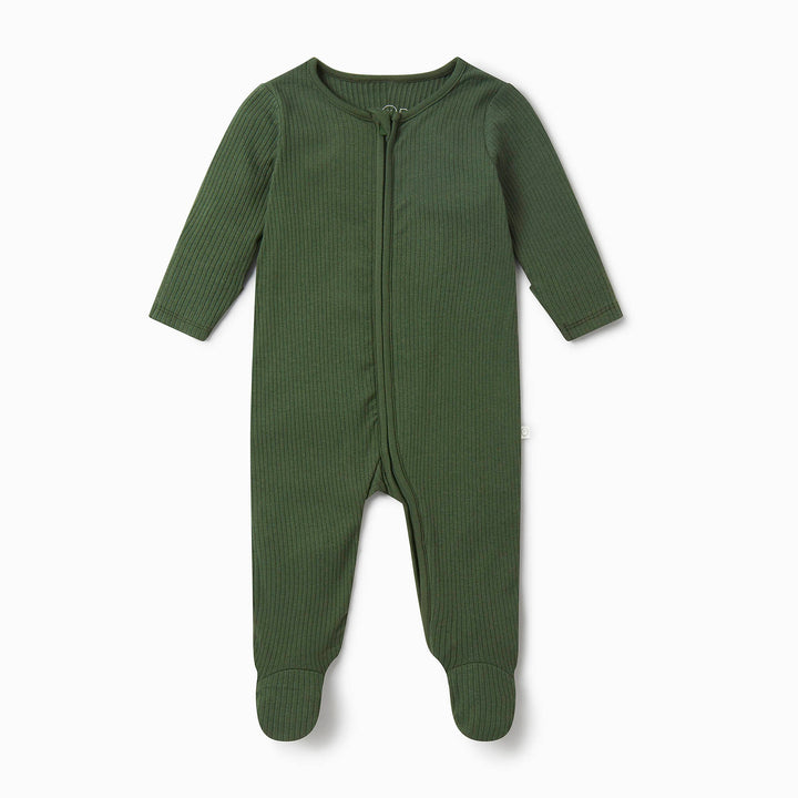 Ribbed Zip-Up Sleepsuit - Pine Sleepwear Mori 