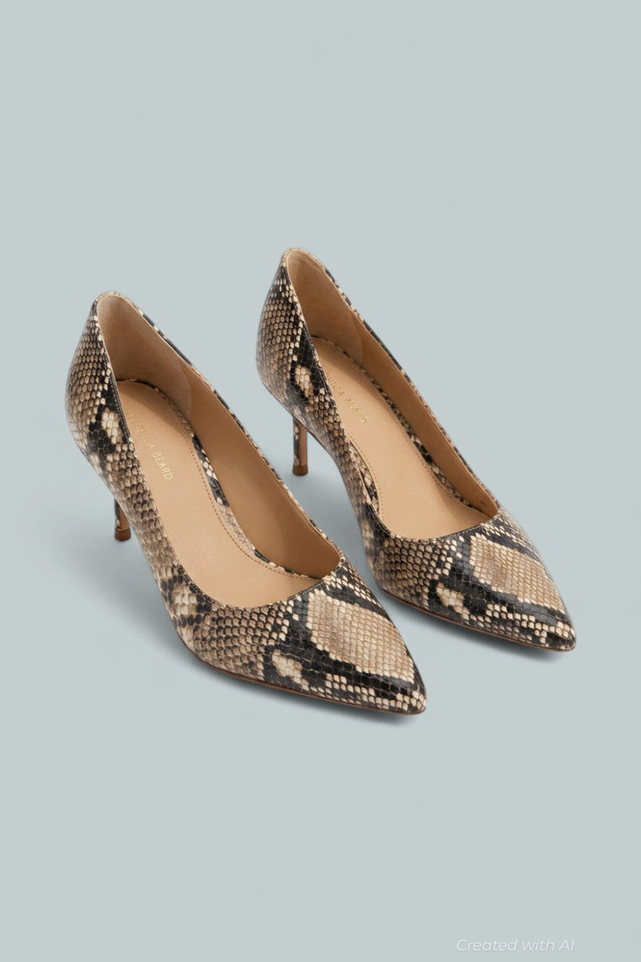 Rita Snake Embossed Leather Pumps - Ecru Multi - 5.5 - Stiletto