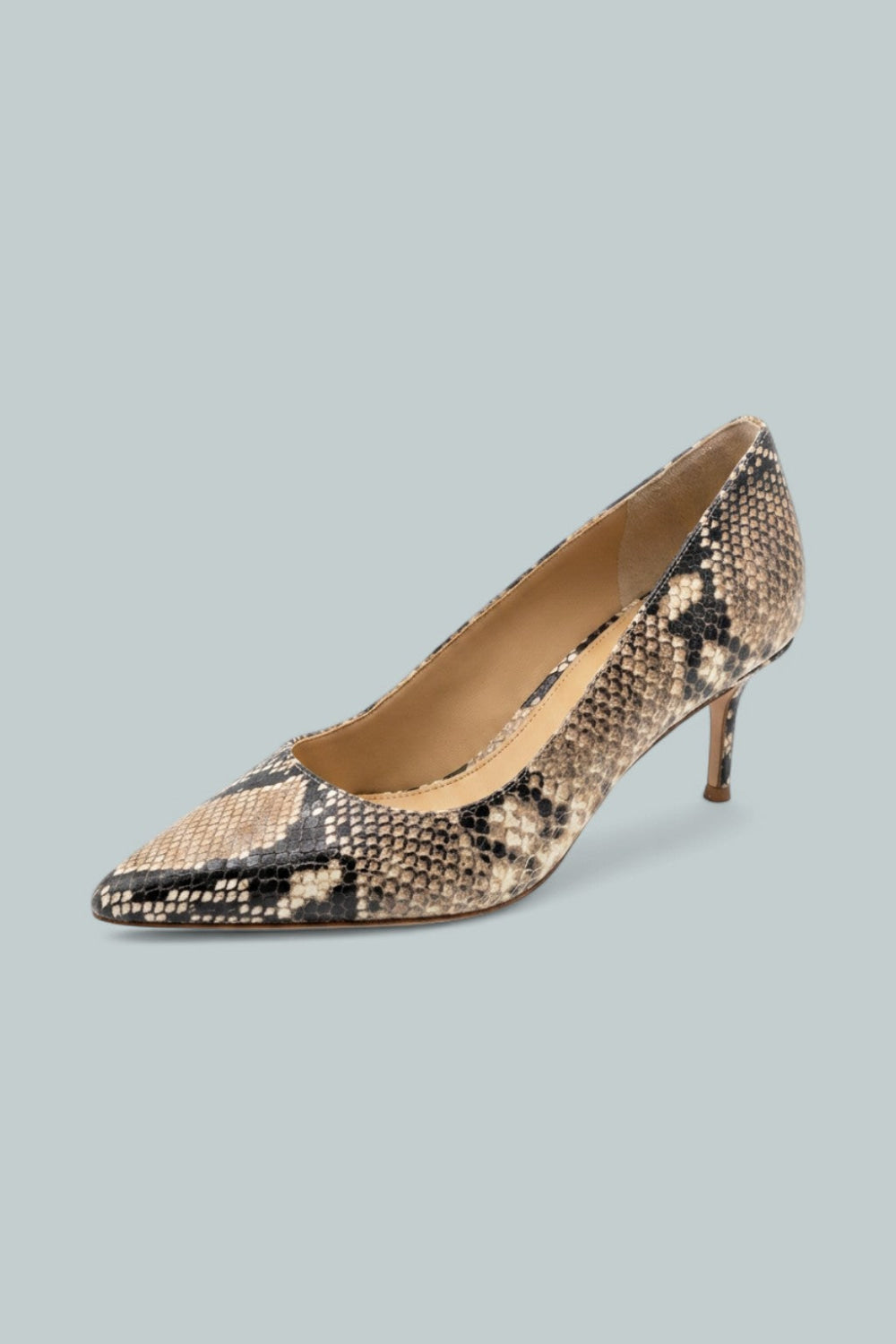 Rita Snake Embossed Leather Pumps - Ecru Multi - 5.5 - Stiletto