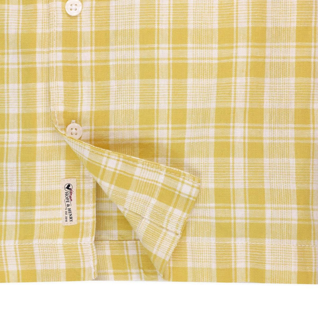 Baby Linen Short Sleeve Camp Shirt - Yellow Plaid Linen