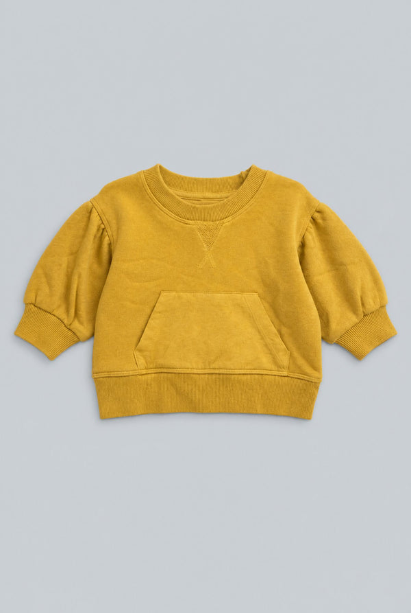 Kids Crew Neck Sweatshirt With Pocket - Mustard