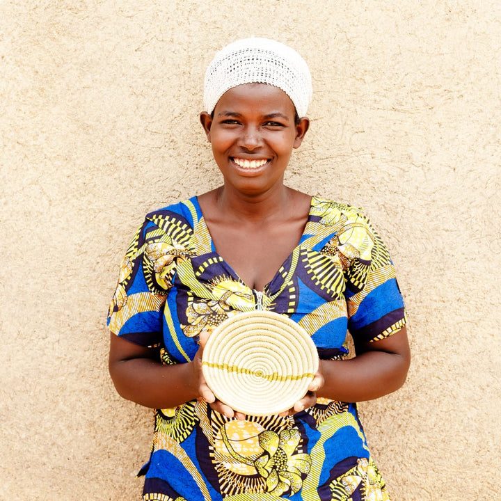 6" Small Striped Olive Round Basket