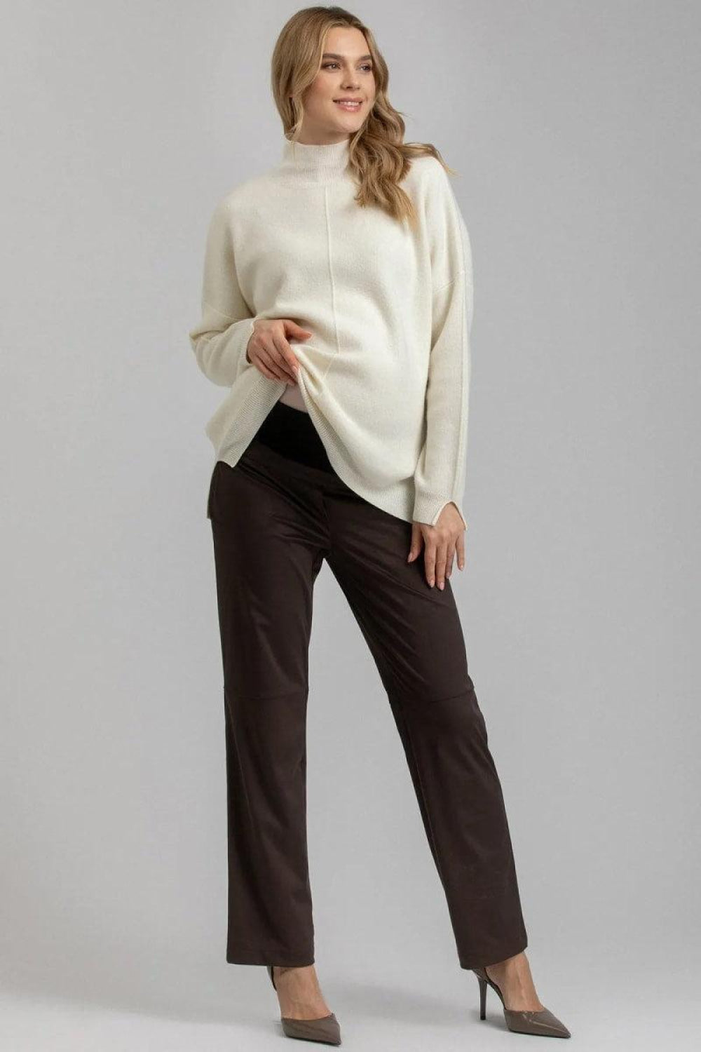 ROMEO Maternity Pants In Vegan Leather - Dark Brown - M - Pants