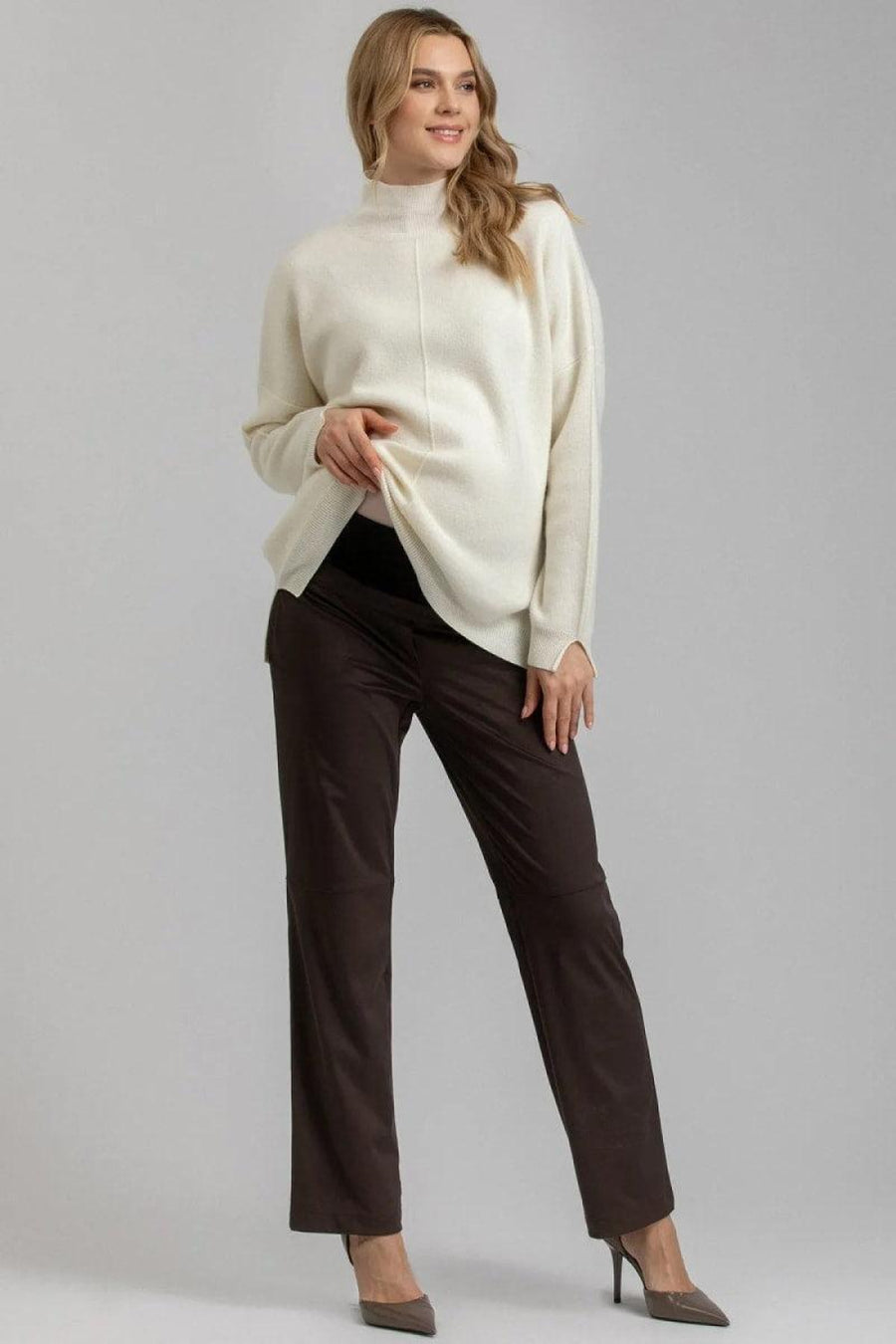 ROMEO Maternity Pants In Vegan Leather - Dark Brown - M - Pants