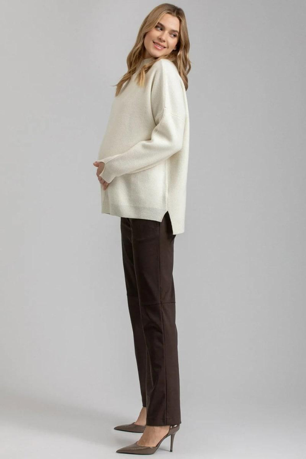 ROMEO Maternity Pants In Vegan Leather - Dark Brown - M - Pants