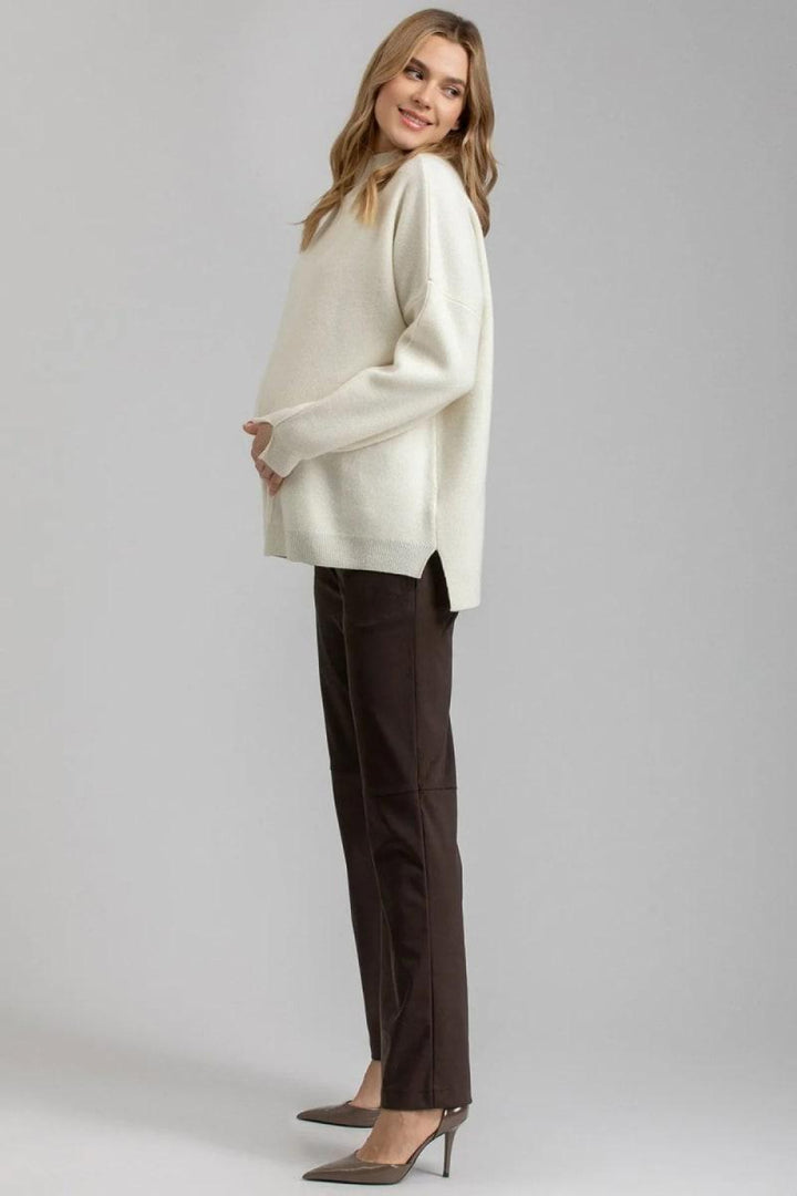 ROMEO Maternity Pants In Vegan Leather - Dark Brown - M - Pants
