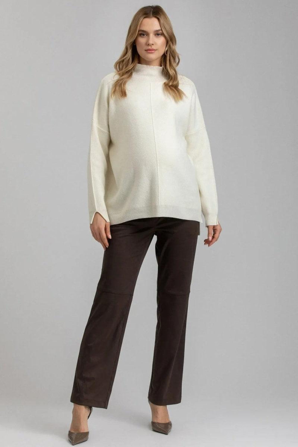 ROMEO Maternity Pants In Vegan Leather - Dark Brown - M - Pants
