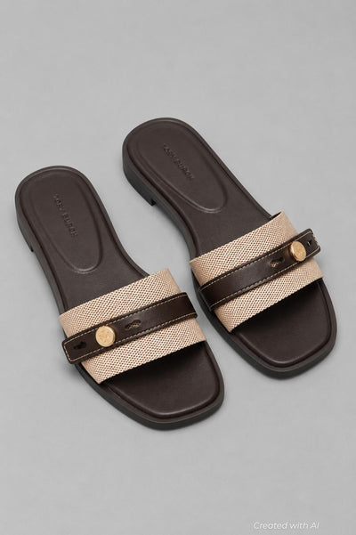 Romy Slide Sandal - Natural/Brown - US 7 (UK 5) - Sandal