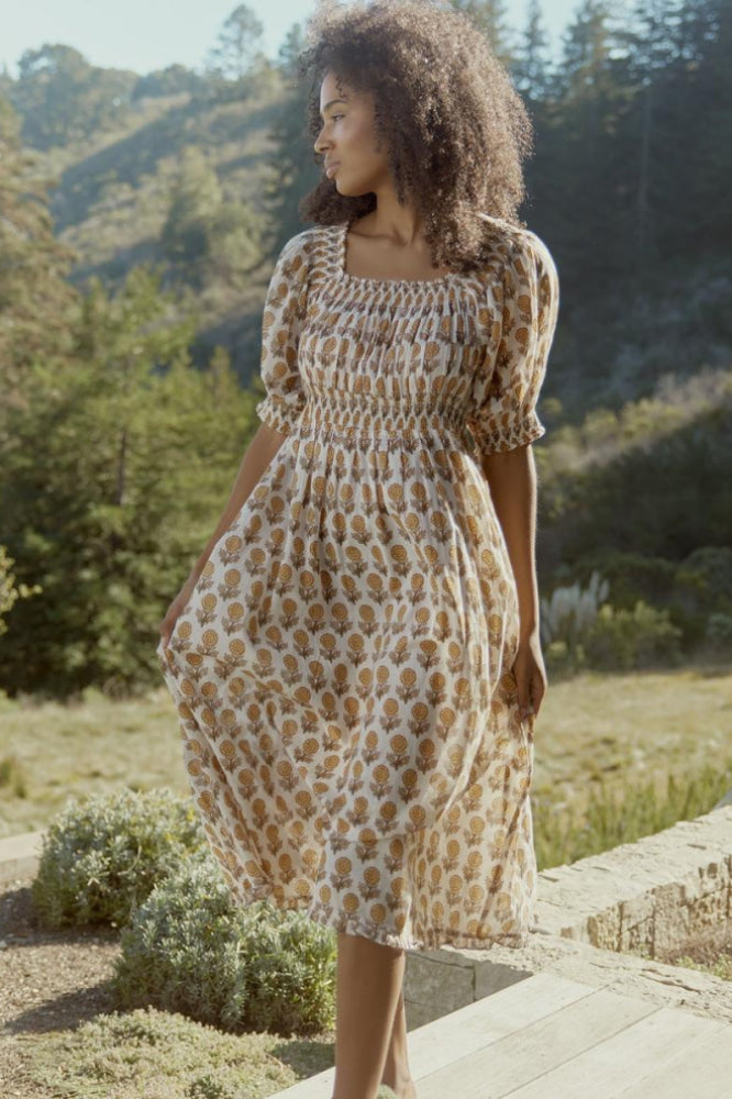 Rosie Midi Dress Nightgown - Ochre/Dahlia - FINAL SALE - Nightgown
