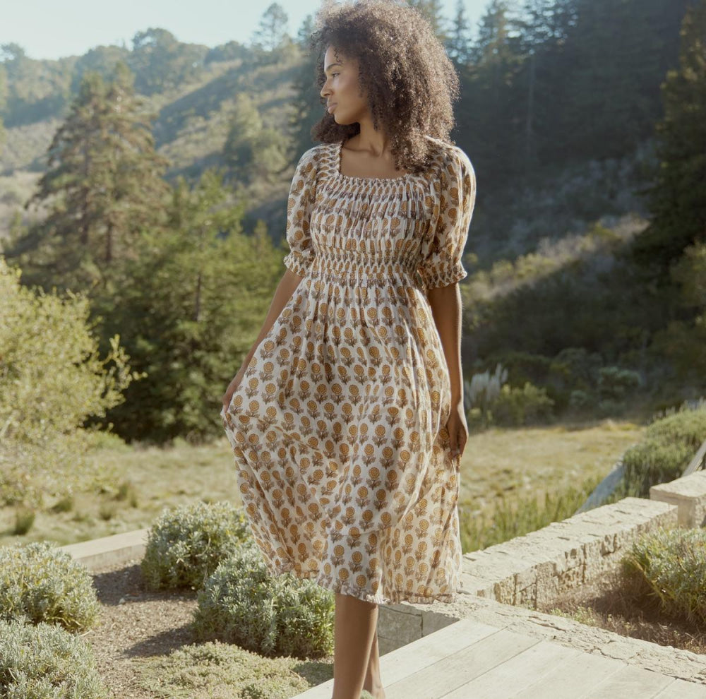 Rosie Midi Dress Nightgown - Ochre/Dahlia - FINAL SALE - Nightgown