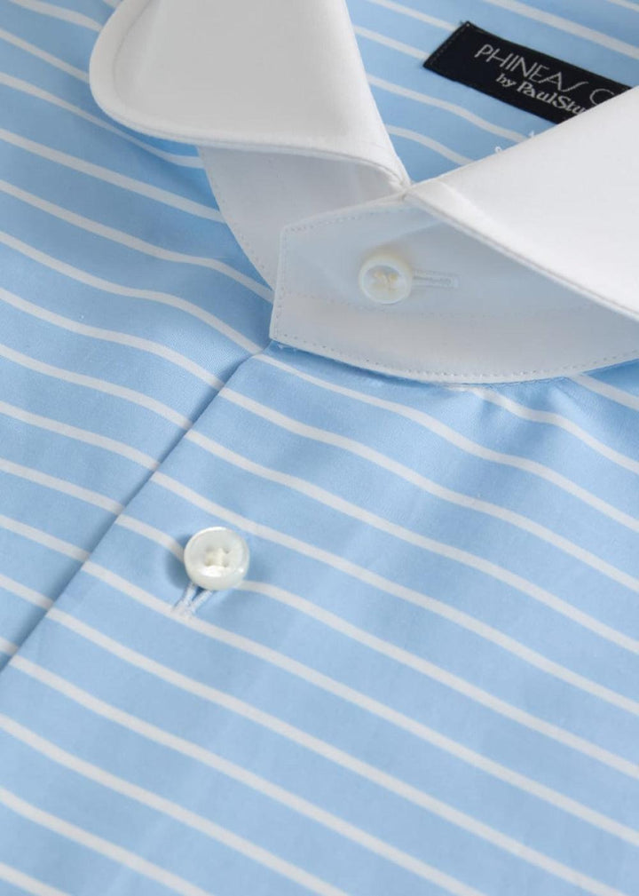 Round Collar Horizontal Stripe Dress Shirt - Light Blue - Collared Shirt