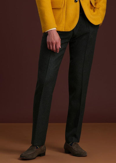 Shetland Wool French Pleat Trouser - Olive