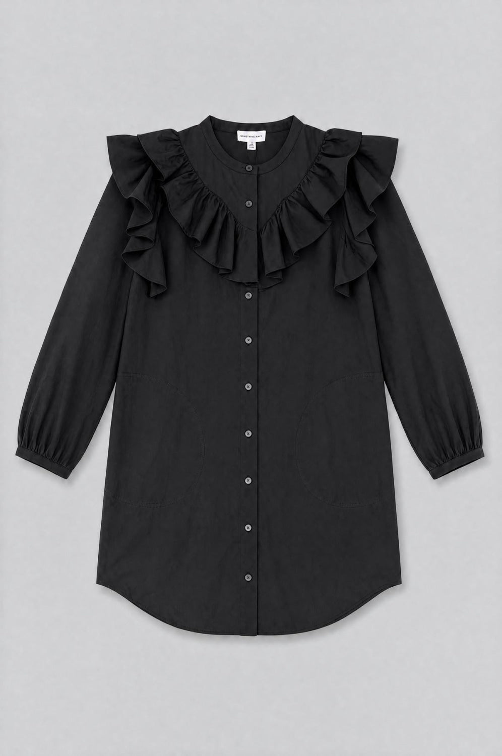 Ruffle Button Up Dress - Black - Dresses