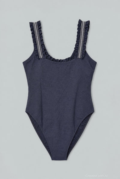 Ruffle Cut Out One Piece - Black - One Piece Swim