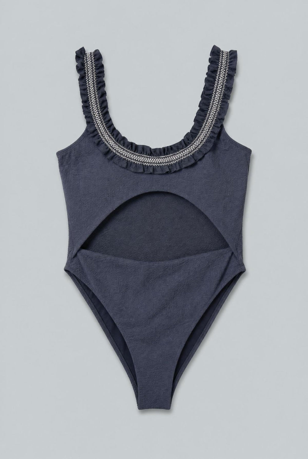 Ruffle Cut Out One Piece - Black - One Piece Swim