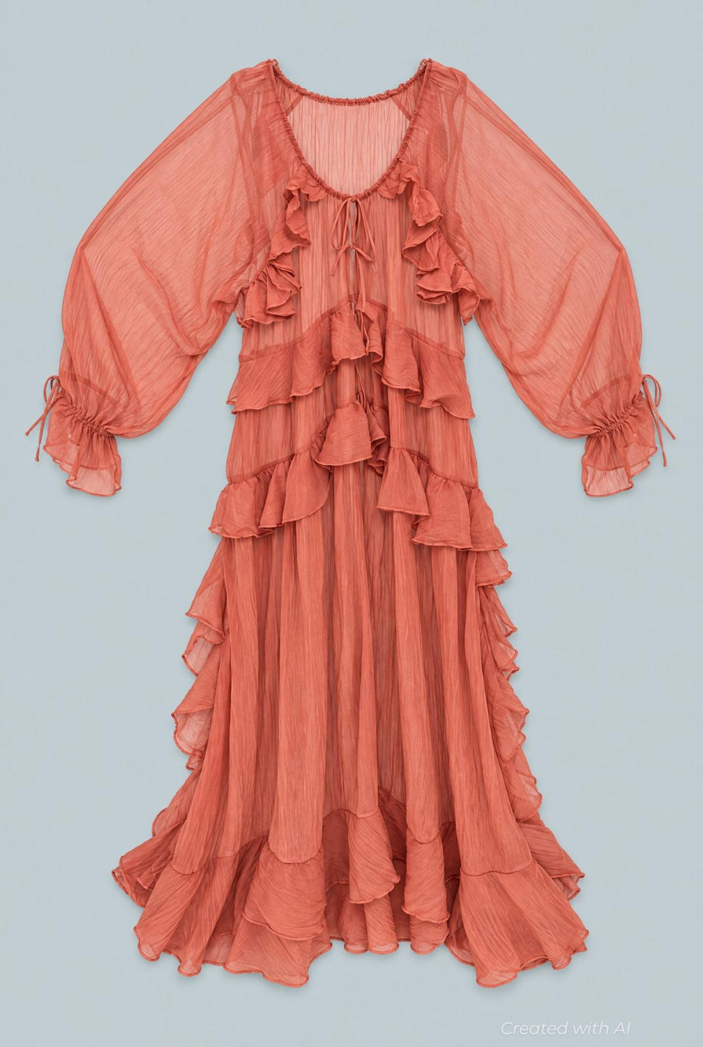 Ruffle Dress - Soft Terracota - S - Dresses