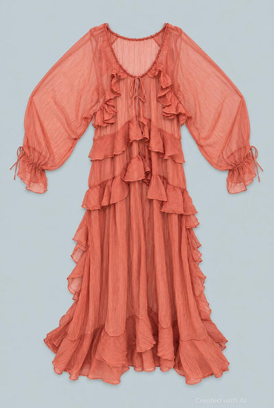 Ruffle Dress - Soft Terracota - S - Dresses