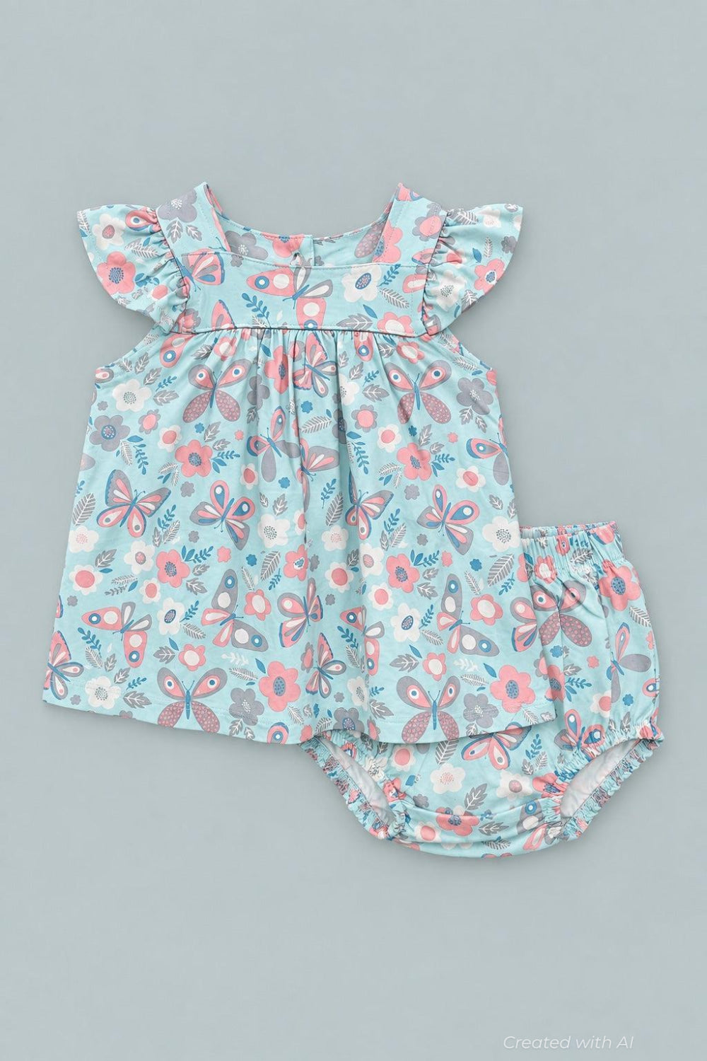 Ruffle Dress With Bloomer - Butterfly Aqua - Dresses