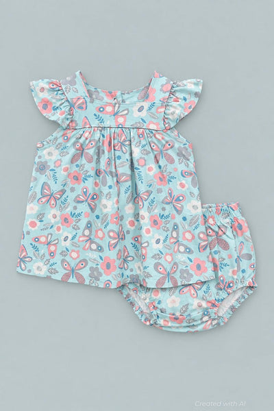 Ruffle Dress With Bloomer - Butterfly Aqua - Dresses