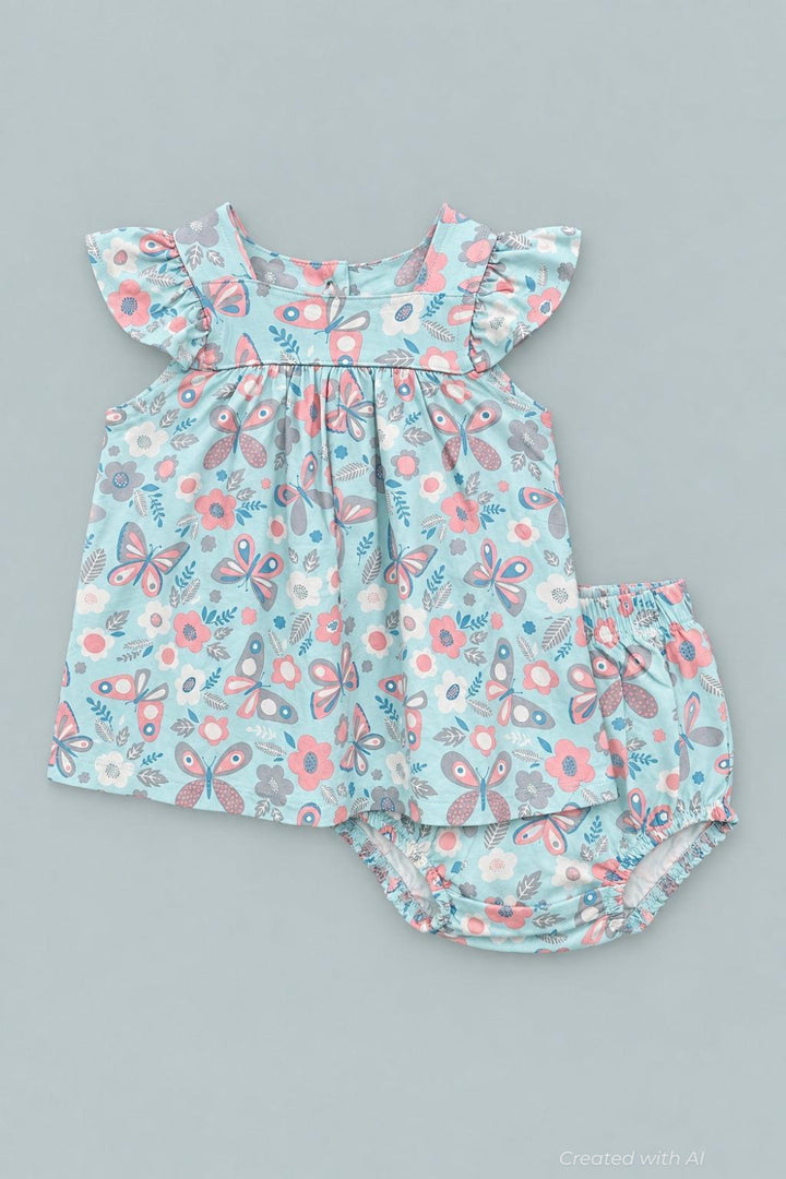 Ruffle Dress With Bloomer - Butterfly Aqua - Dresses