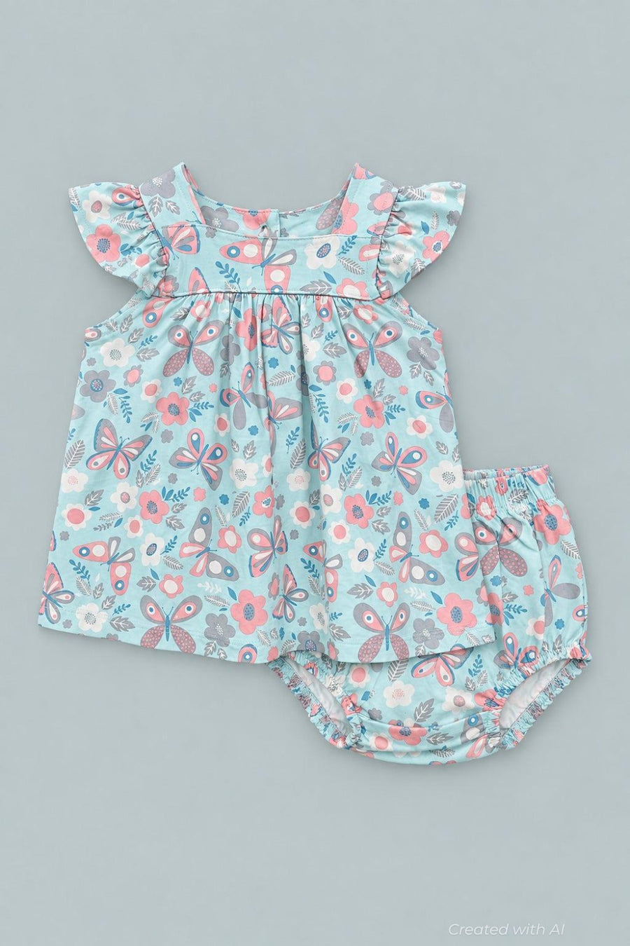 Ruffle Dress With Bloomer - Butterfly Aqua - Dresses