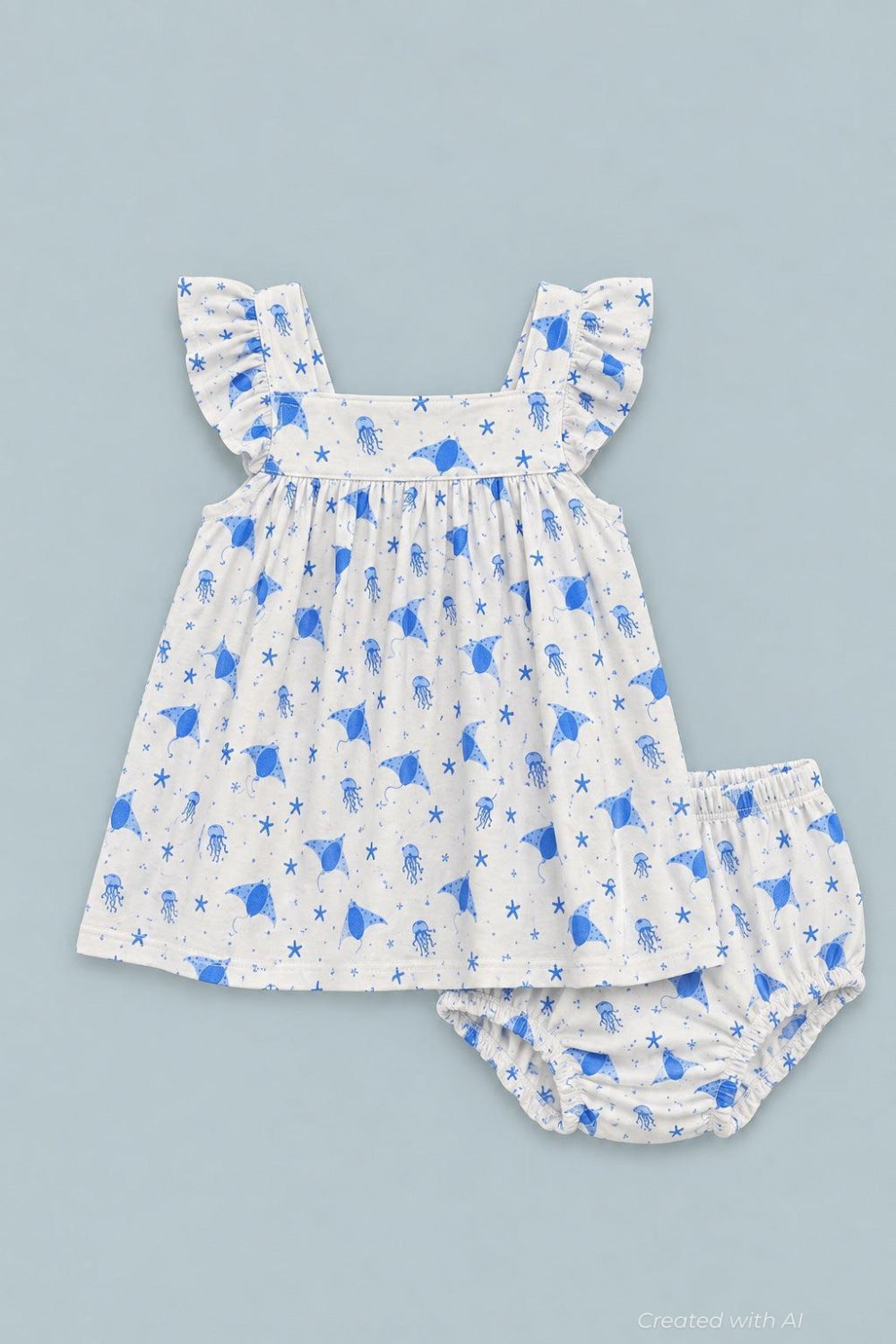 Ruffle Dress With Bloomer - Stingray Blue - Dresses