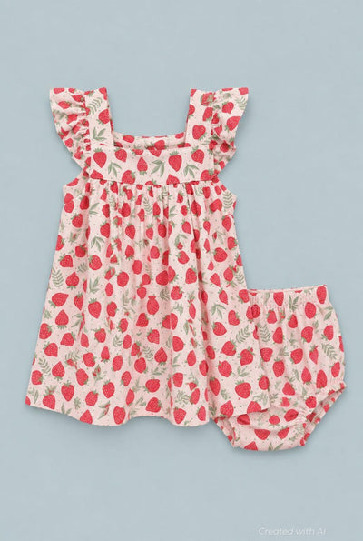 Ruffle Dress With Bloomer - Strawberry Basil - Dresses