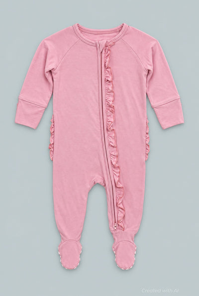 Ruffle Footie - Candy Pink - Pajamas