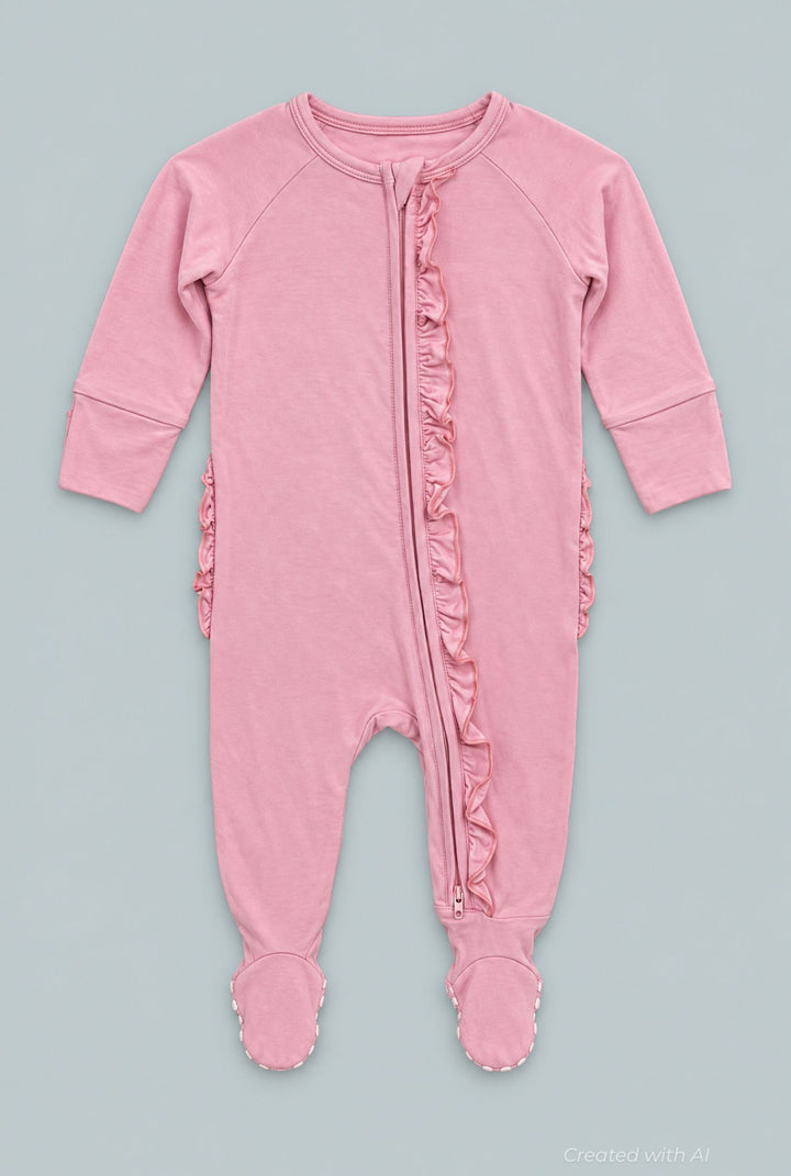 Ruffle Footie - Candy Pink - Pajamas