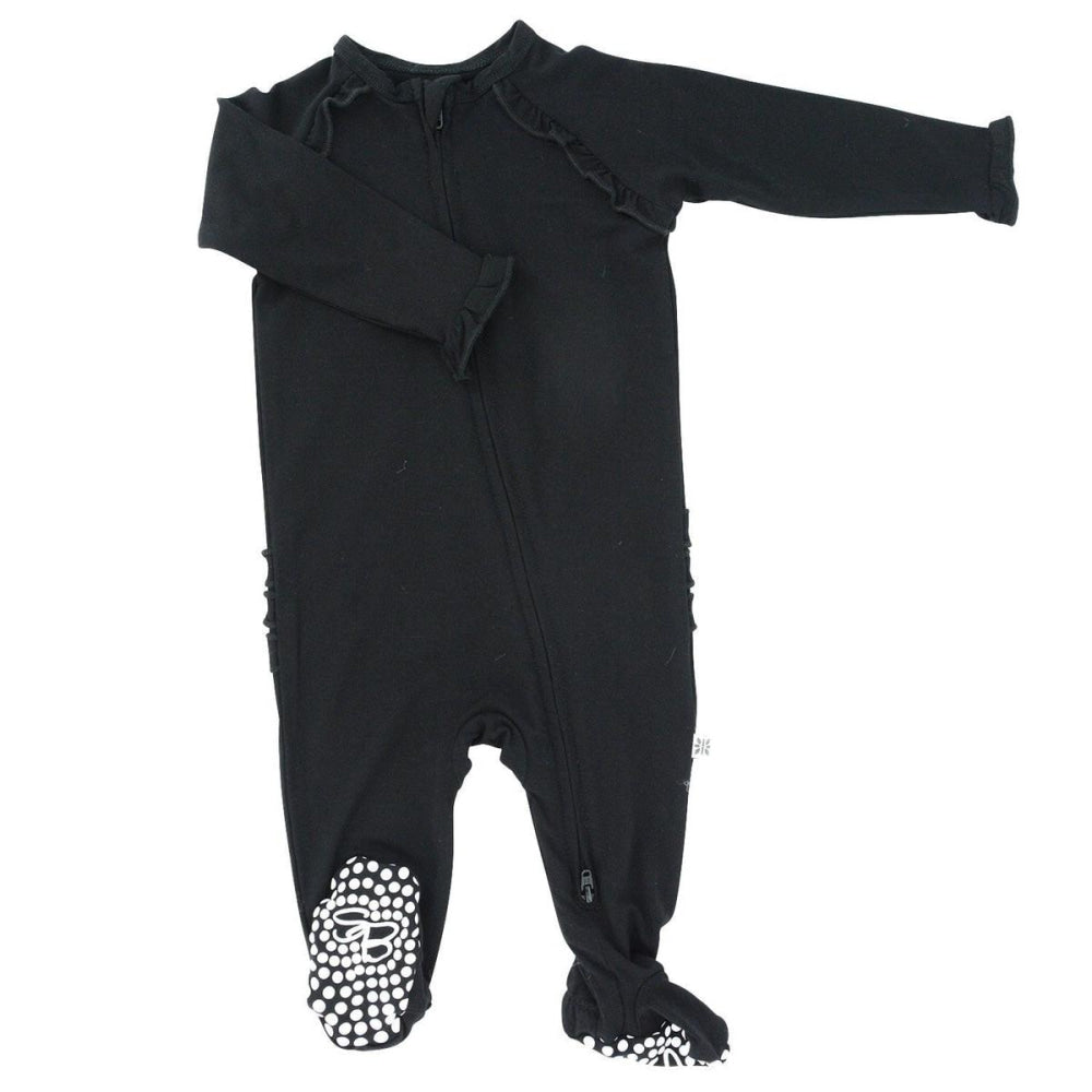 Ruffle Footie - Charcoal Black - pajamas - baby