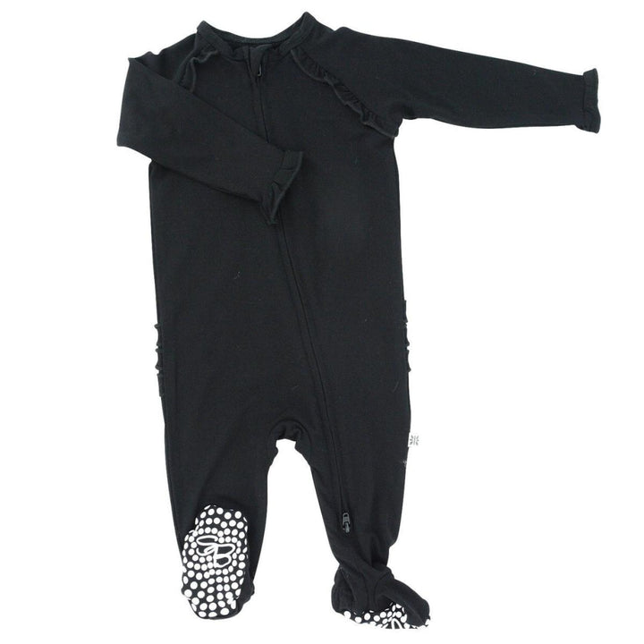 Ruffle Footie - Charcoal Black - pajamas - baby