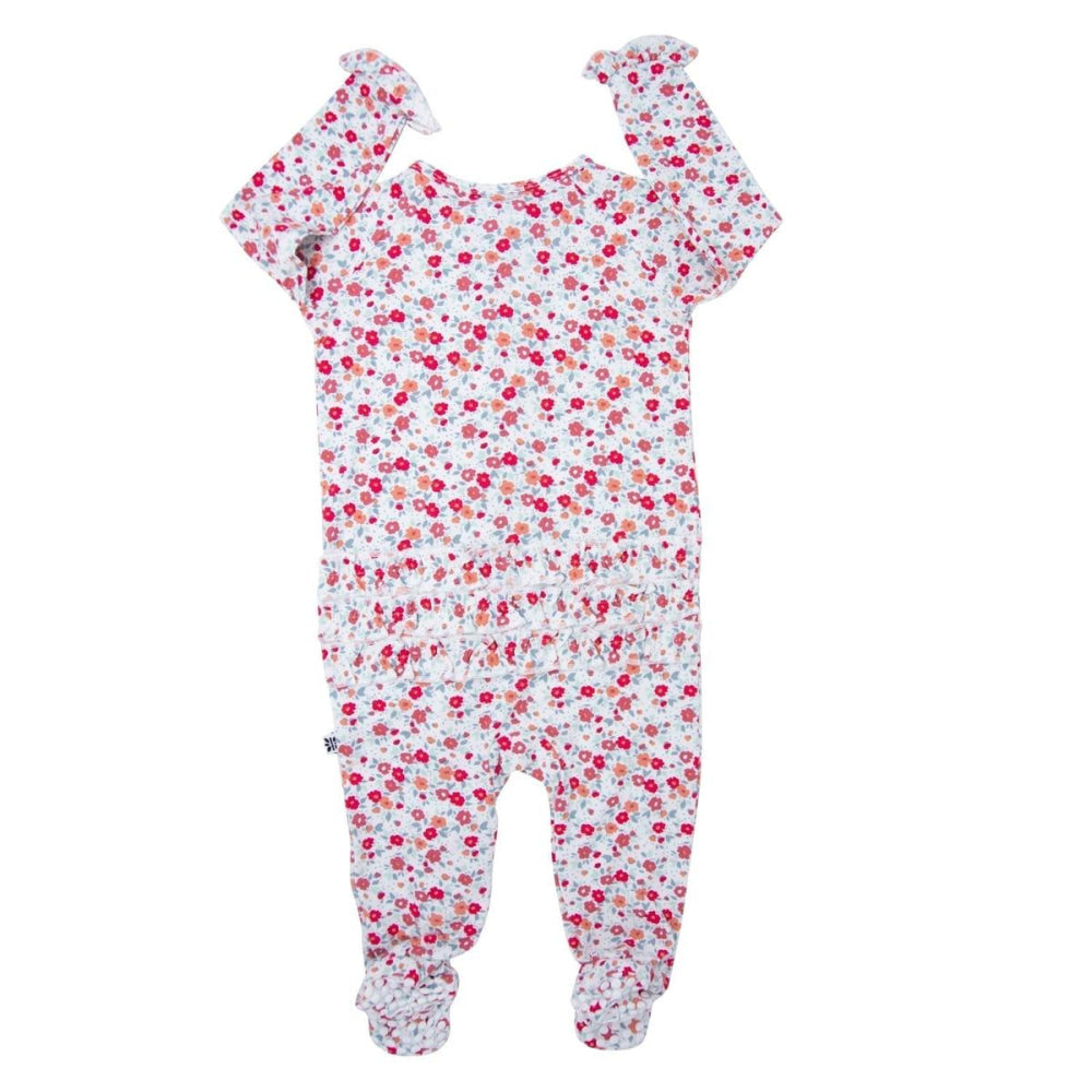 Ruffle Footie - Crimson Floral - Pajamas