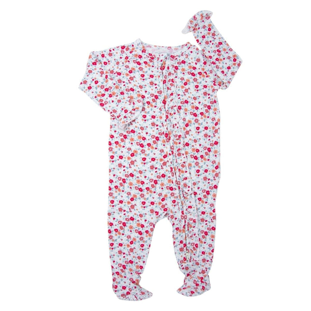 Ruffle Footie - Crimson Floral - Pajamas