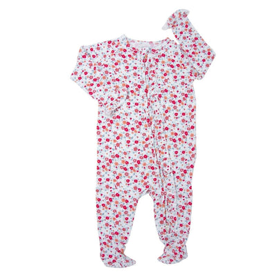 Ruffle Footie - Crimson Floral - Pajamas