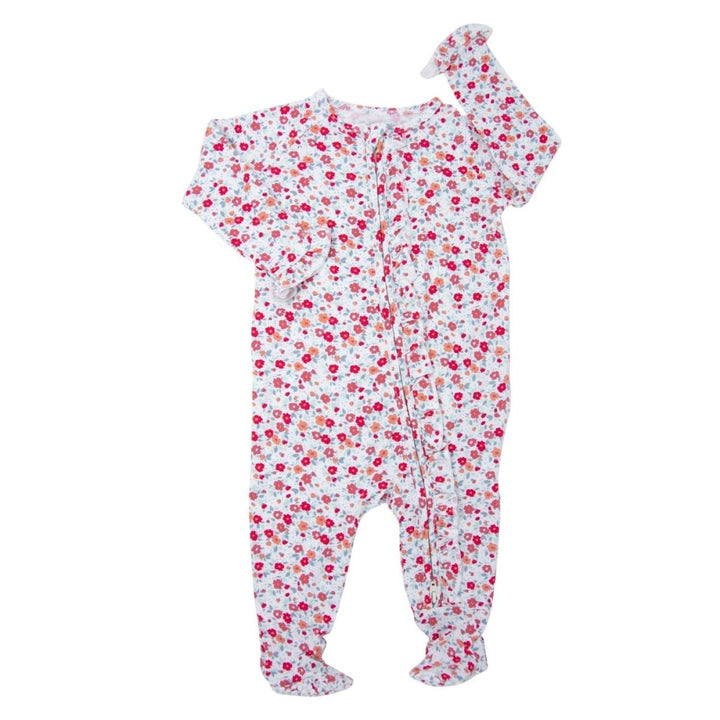 Ruffle Footie - Crimson Floral - Pajamas