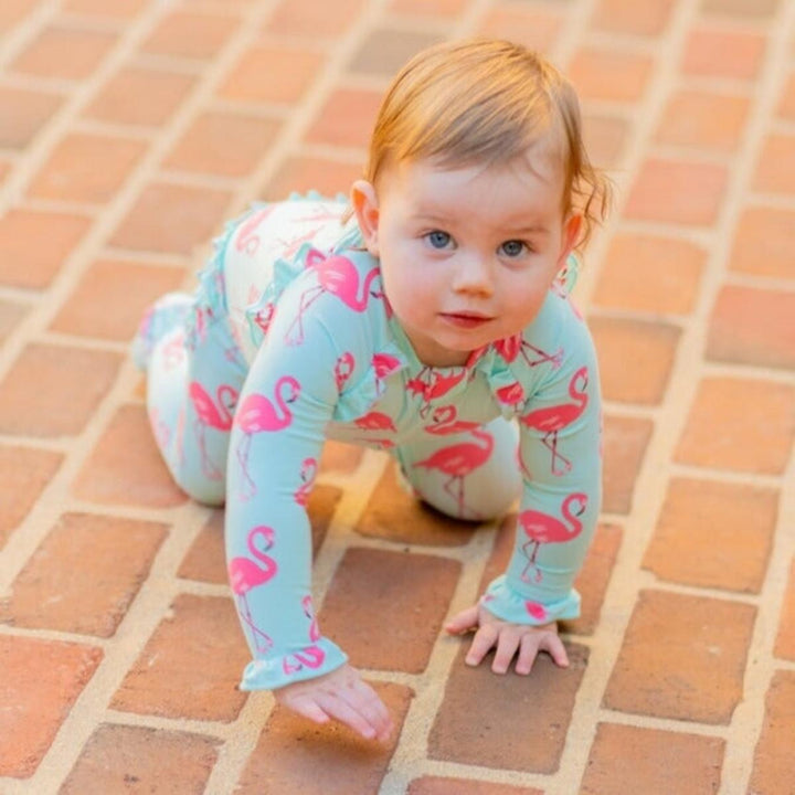 Ruffle Footie - Flamingo Aqua - Onesie