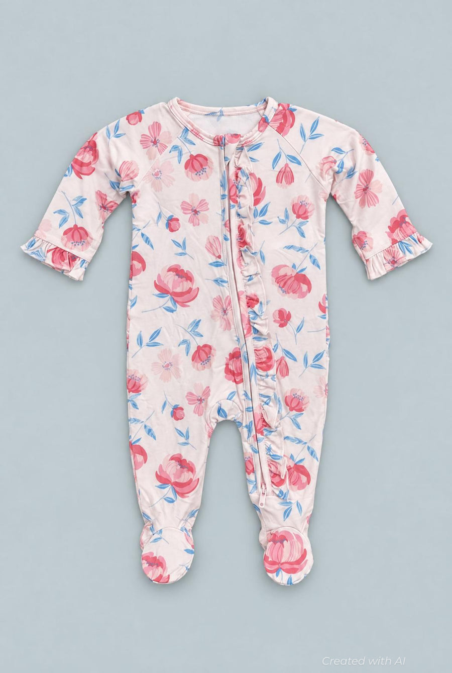 Ruffle Footie - Peony Pink - Onesie