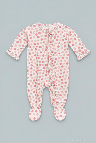 Ruffle Footie - Polka Dot Pink - Pajamas