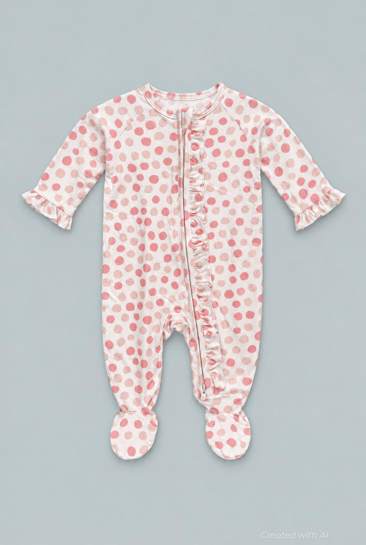 Ruffle Footie - Polka Dot Pink - Pajamas